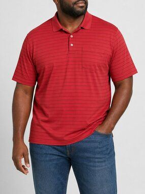 Duluth Trading Red Striped Polo Shirt Mens XL Relaxed Fit Pocket